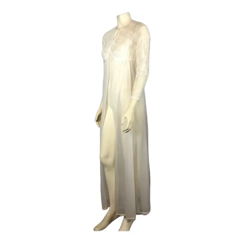 Vintage 60s Vanity Fair Chiffon Lace Tricot Sheer Peignoir Robe size 30 XS